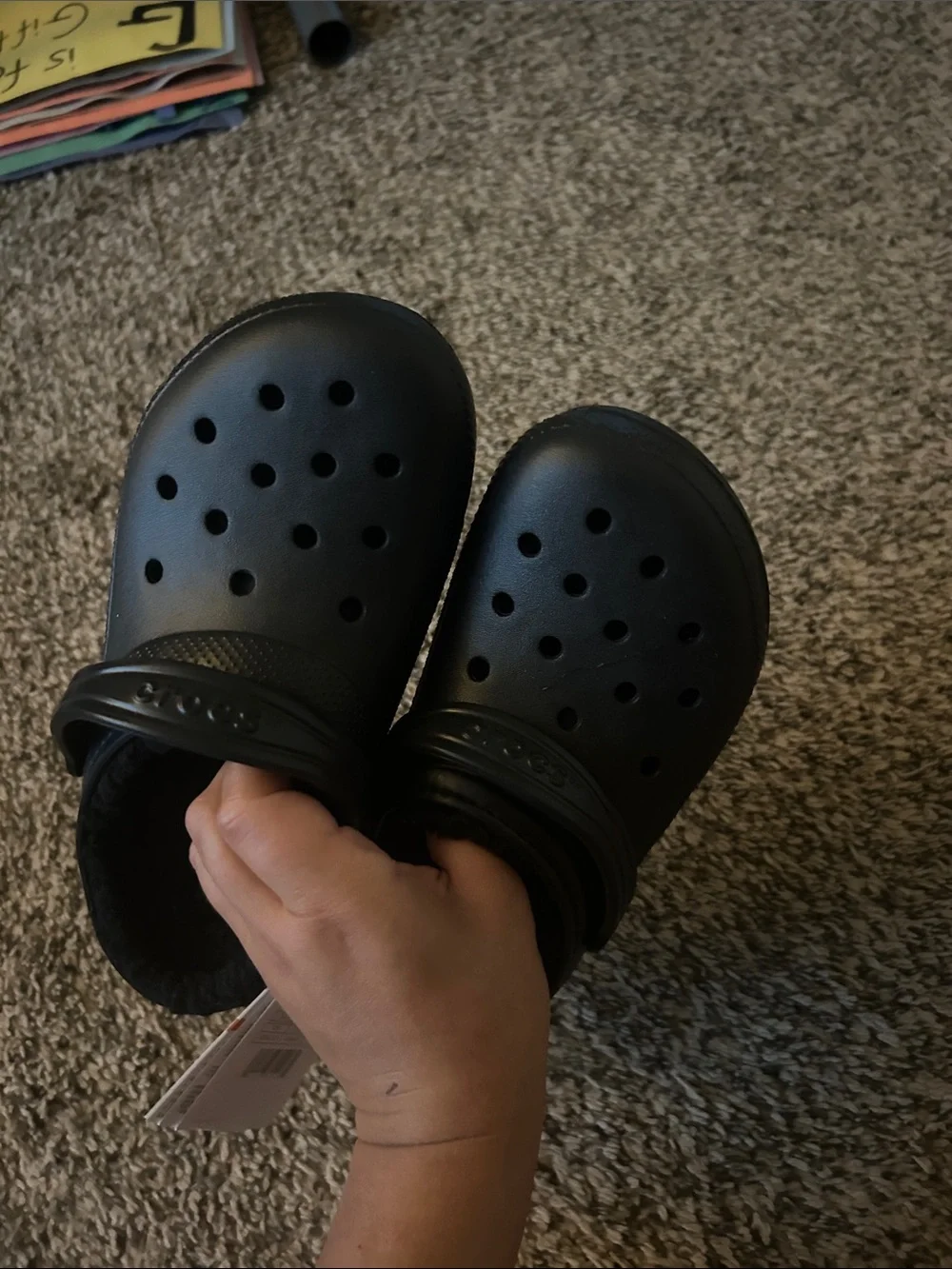 CROCS Kids Black Fuzz-Lined Classic Clog
